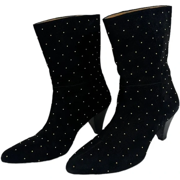 Sezane Studded Suede Leather Boots Size 40 French or US 9 Black Ankle Heeled Low - Picture 4 of 13